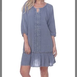Blue Lace Accent Shift Dress, L
